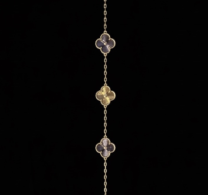 Pulsera VCA Ágata Azul & Motivo Dorado