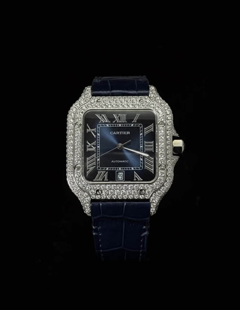 Cartier Santos Blue Dial Diamonds